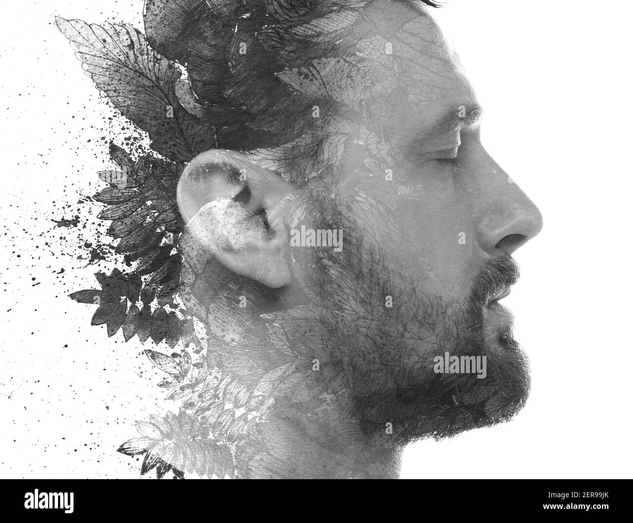 A portrait of a man with leaves Stock Photo