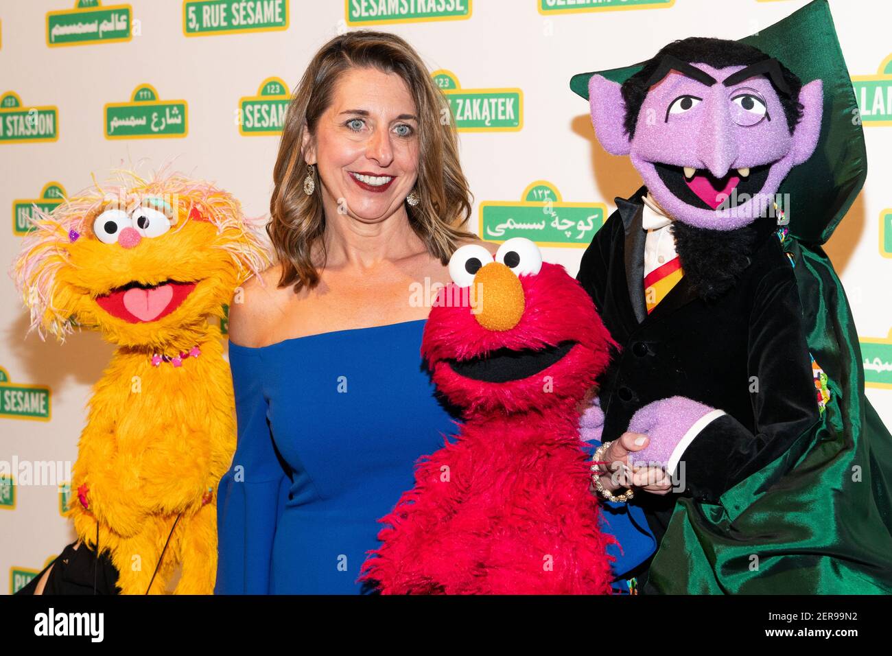 Ann Thomas with Zoe, Elmo and The Count at the Sesame Workshop's 16th ...