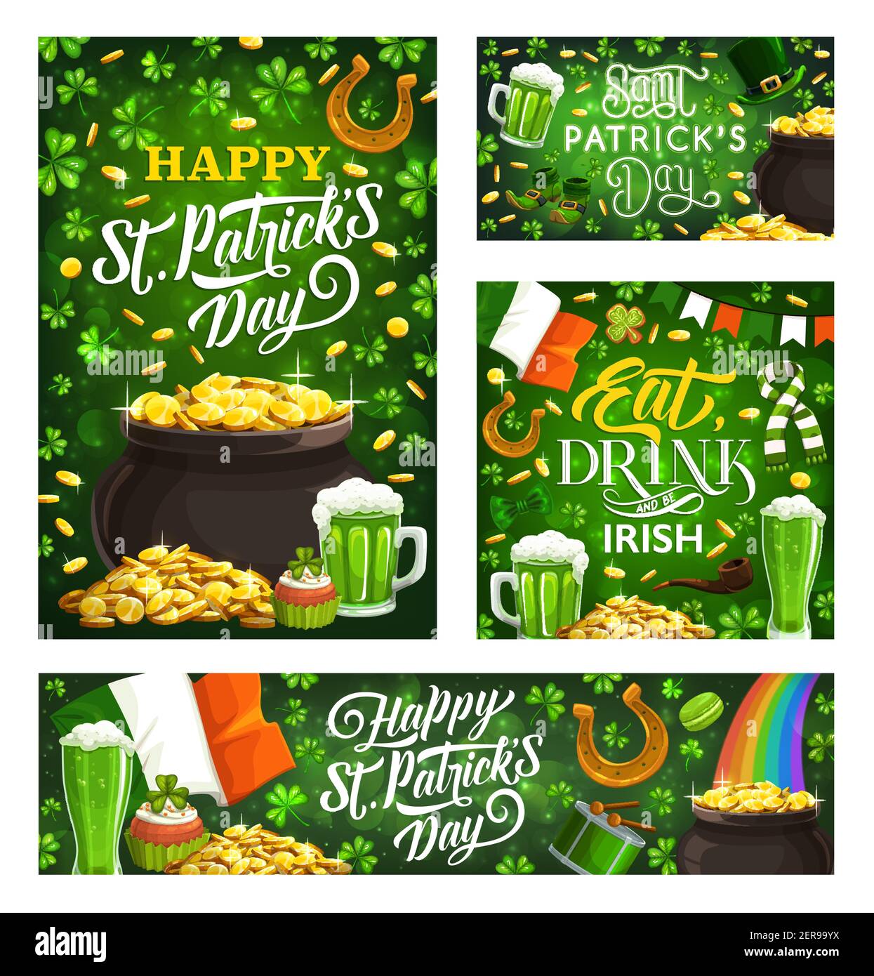 Happy St Patricks Day vector green symbols of Irish religion holiday ...