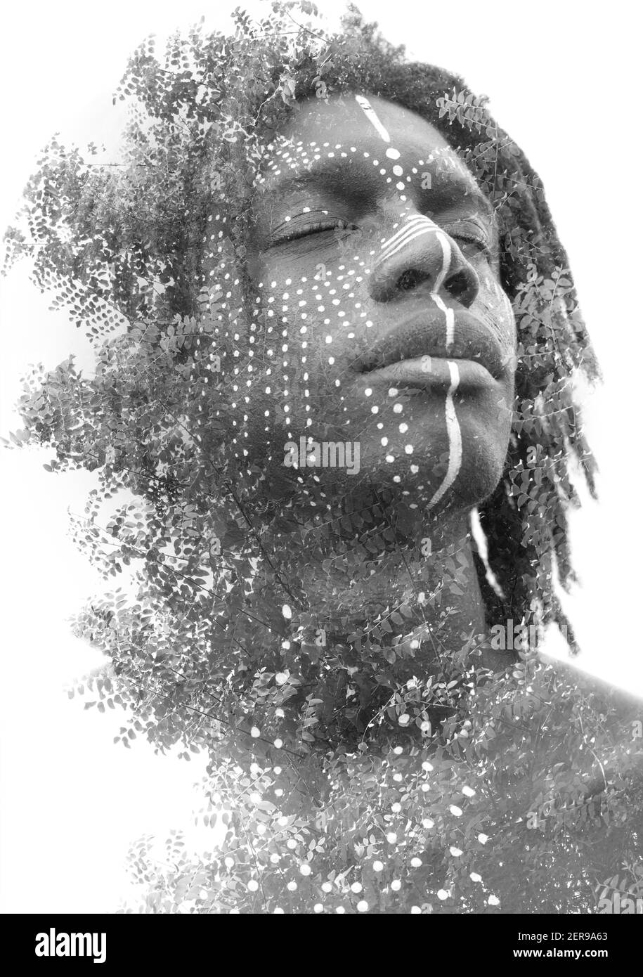A black and white double exposure of man's portrait Stock Photo - Alamy