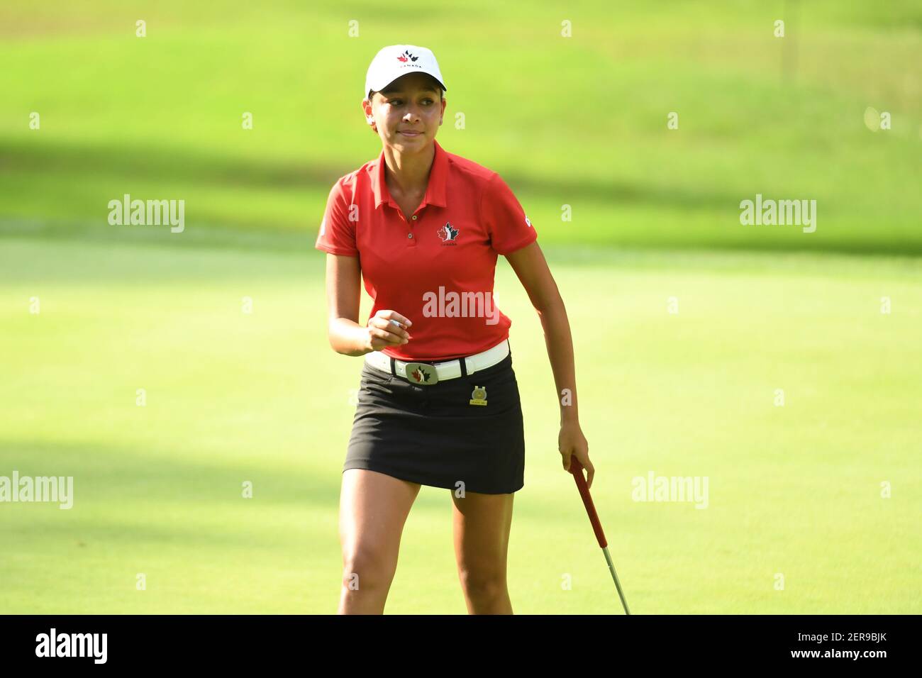 May 31, 2018; Shoal Creek, AL, USA; Celeste Dao reacts after putting on the  second green during the first round of the U.S. Women's Open Championship  golf tournament at Shoal Creek. Mandatory