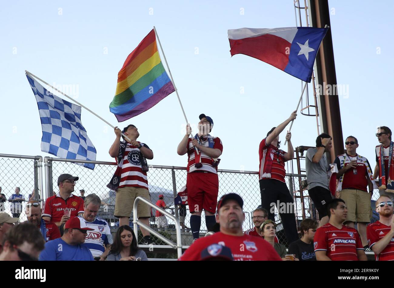 Jun 2, 2018; Frisco, TX, USA; FC Dallas fans wave flags before the 