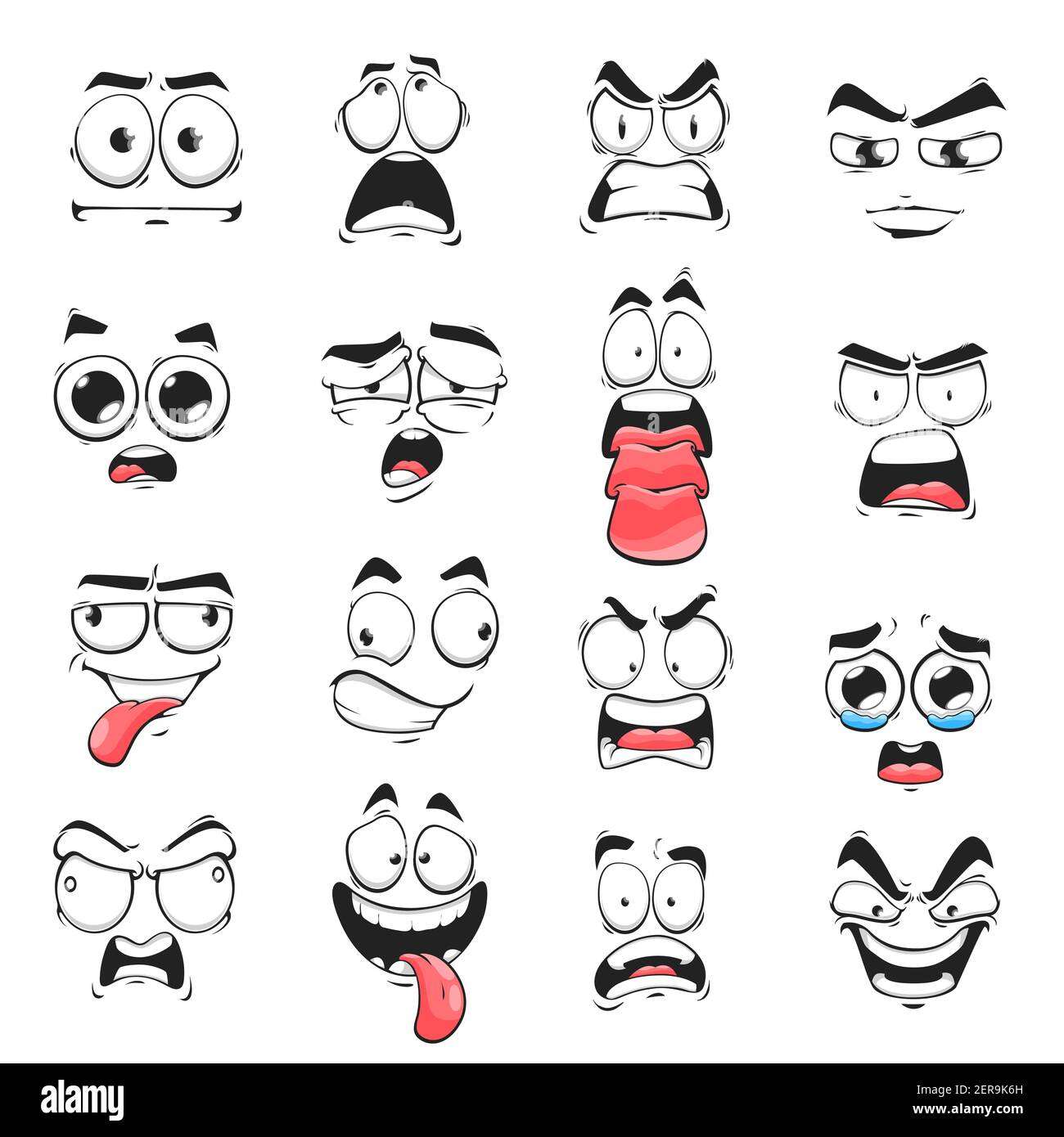Cartoon face expression isolated vector icons, negative emoji evil ...