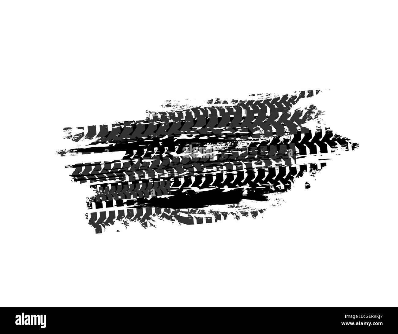 Tire marks or tyre tracks, skidding traces print, vector car wheels. Tire marks on road mud, bike or truck tyre tracks on street, grunge dirt scratche Stock Vector