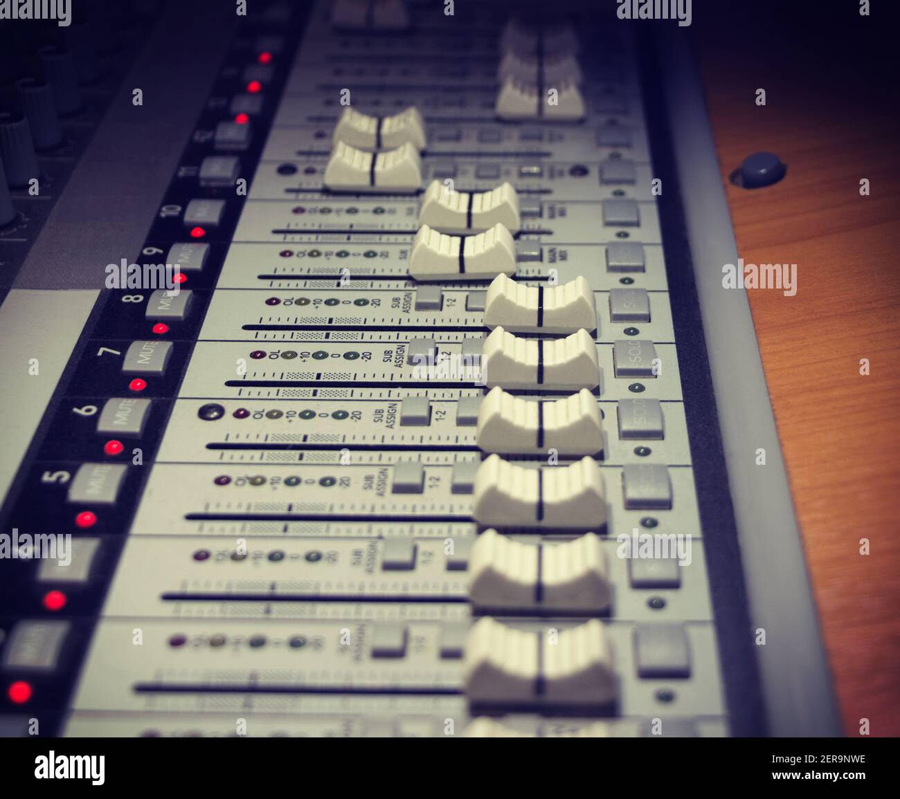 Analogue sound mixer panel, closeup viewб vignette Stock Photo