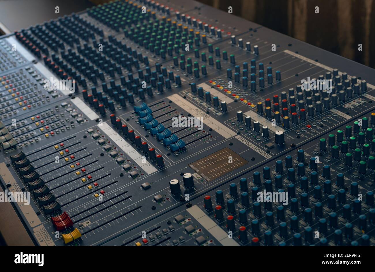 Professional analogue audio mixing console, mixing background Stock Photo