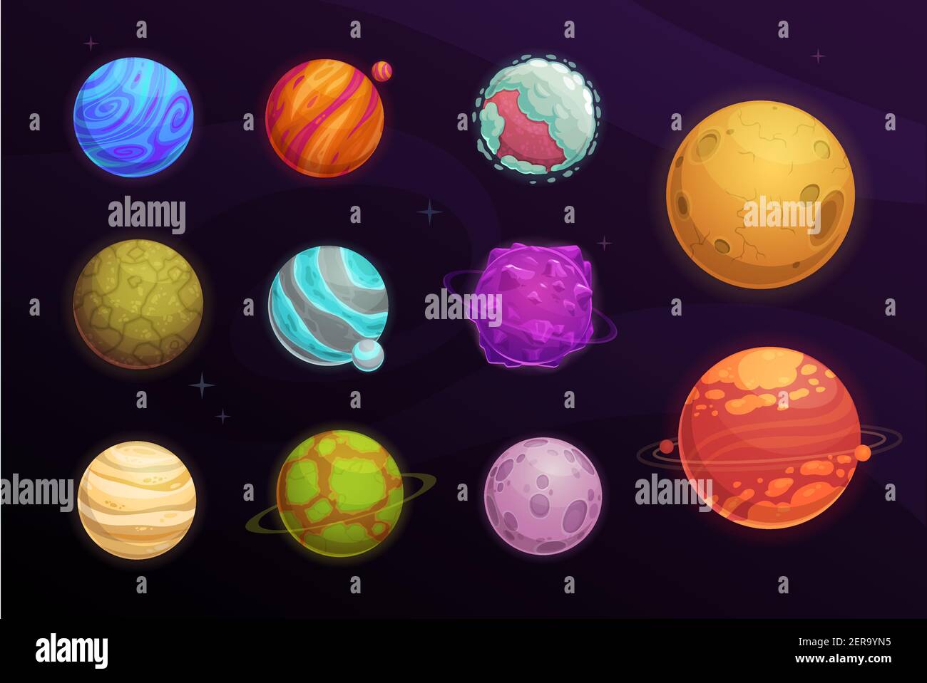 Alien planets vector cartoon set of space game user interface, ui or ...
