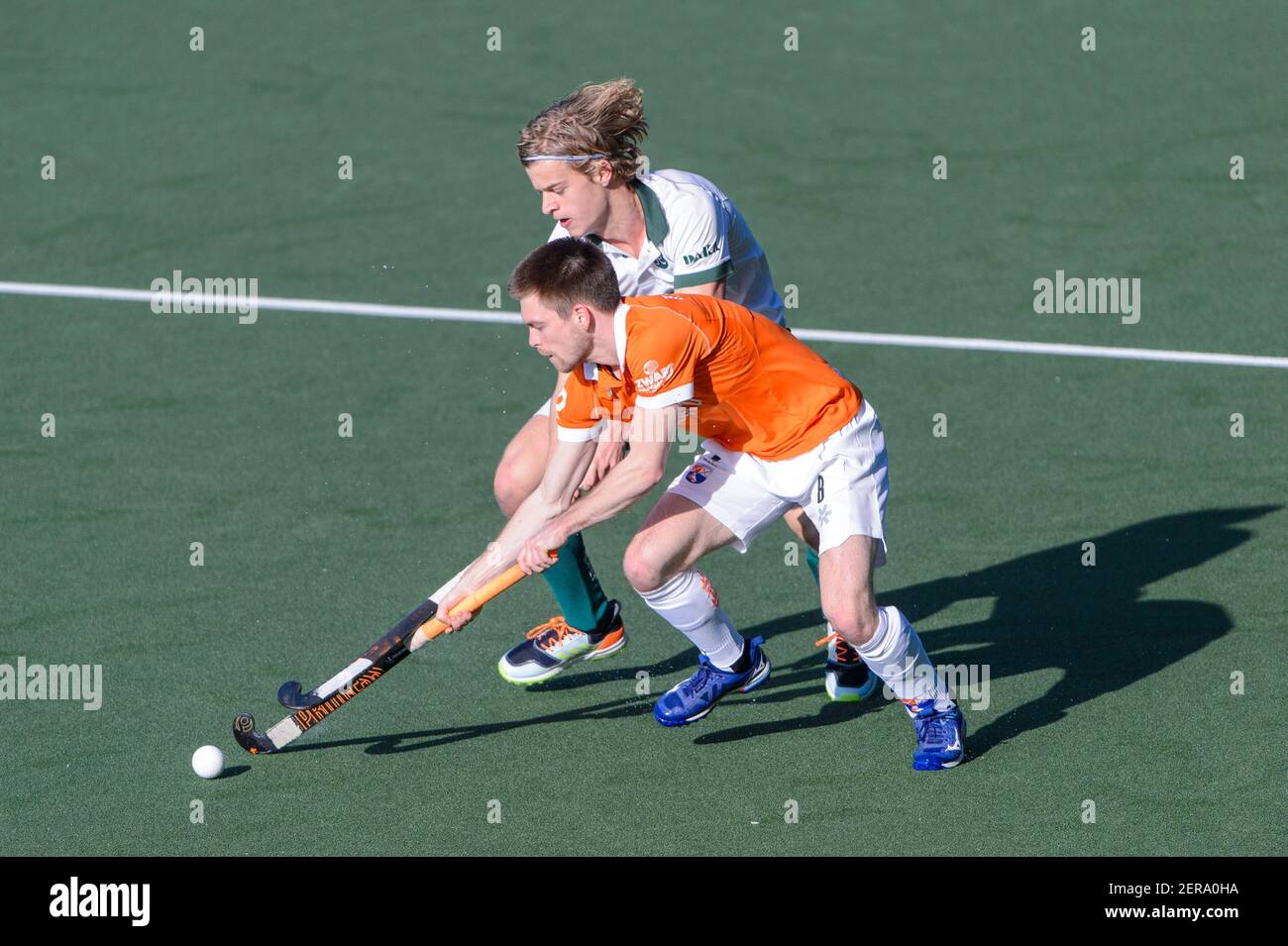 ROTTERDAM, NETHERLANDS - FEBRUARY 27: Justen Blok of Rotterdam, Thierry Brinkman of Bloemendaal during the Dutch Hockey Men Hoofdklasse match between Stock Photo