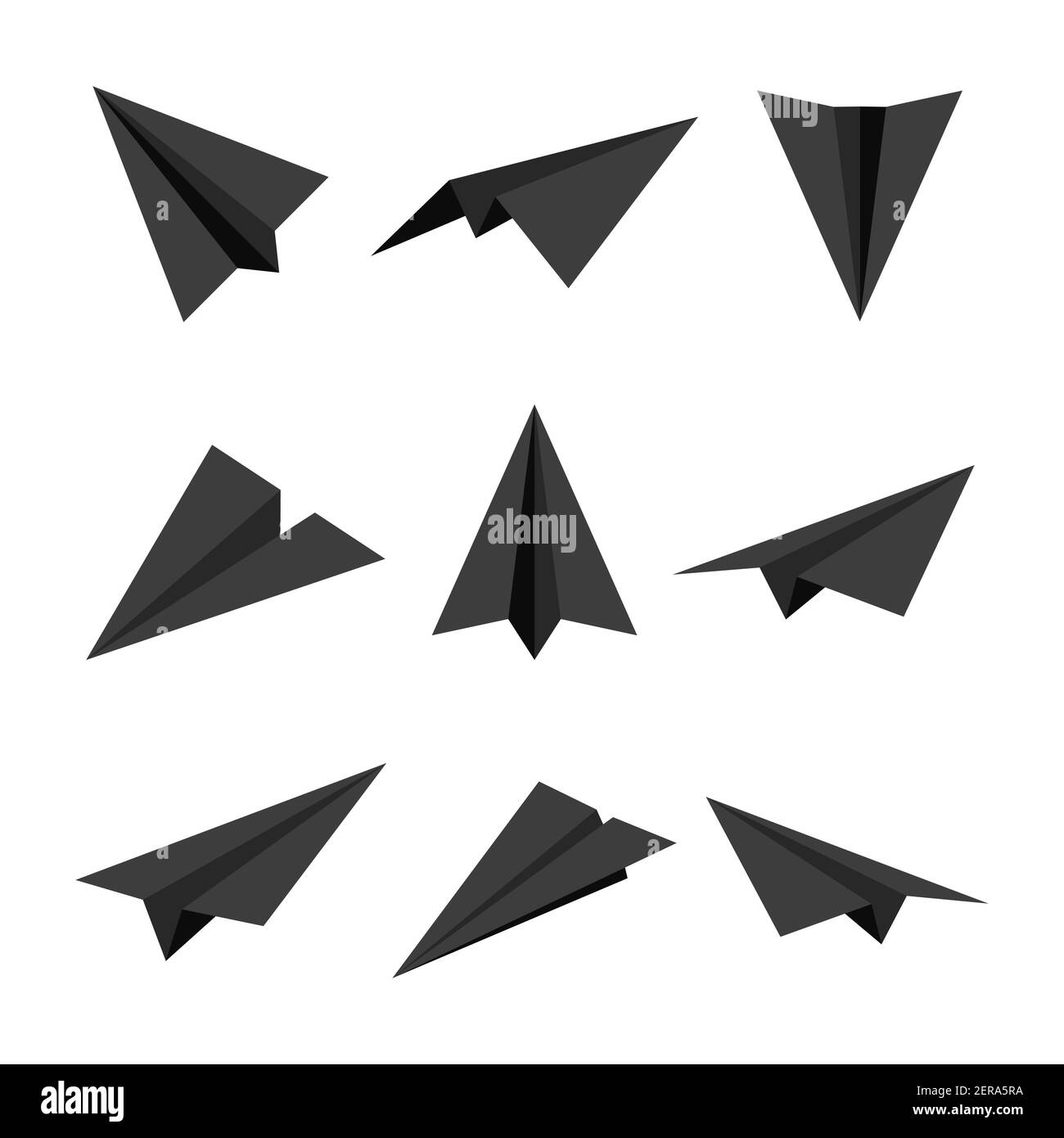 Realistic black handmade paper planes isolated on white background