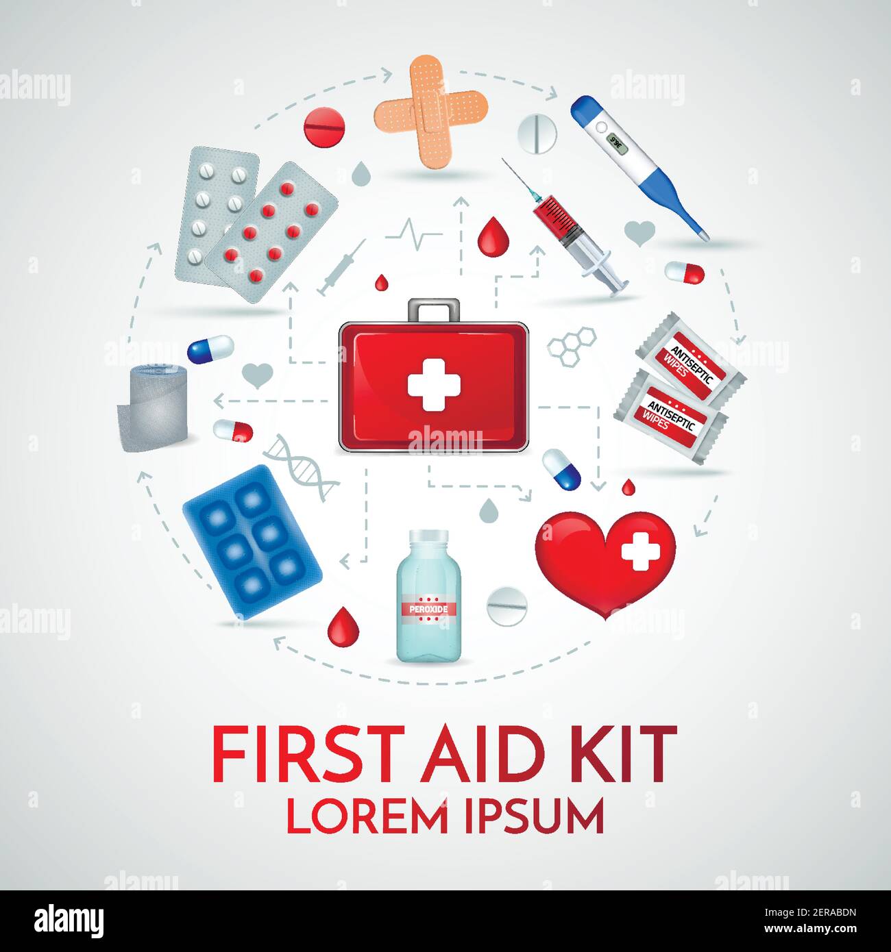 First aid kit realistic circular composition of medical emergency