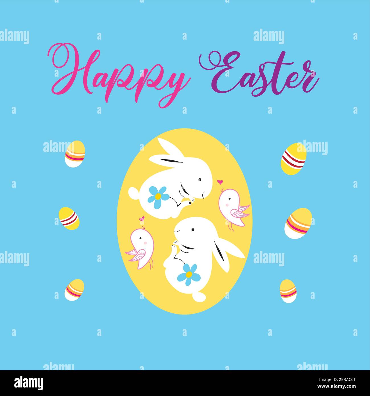 Greeting card with an Easter egg and hares. Sample design for Easter Stock Vector