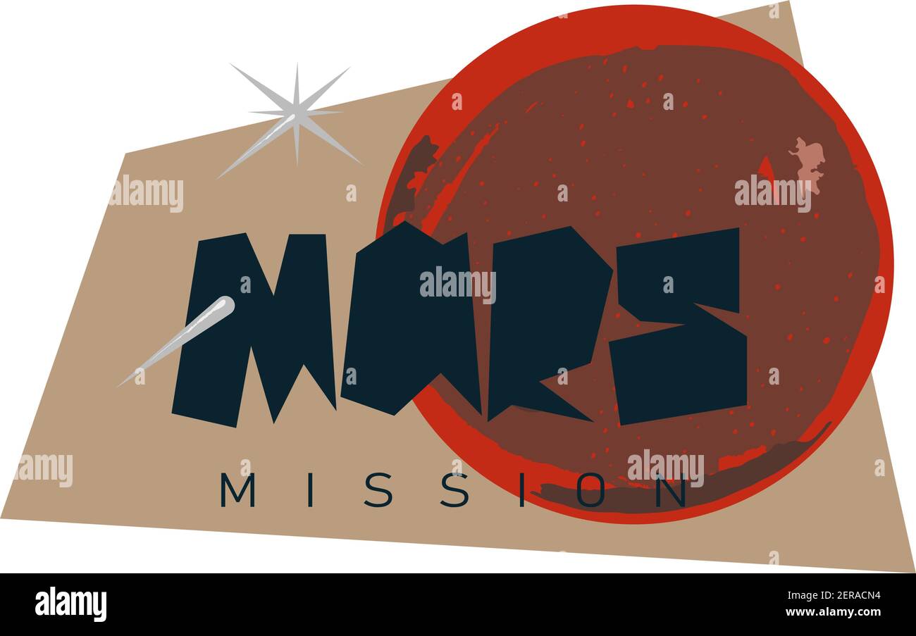 Mars mission logo. Spacecraft landing on Mars Stock Vector