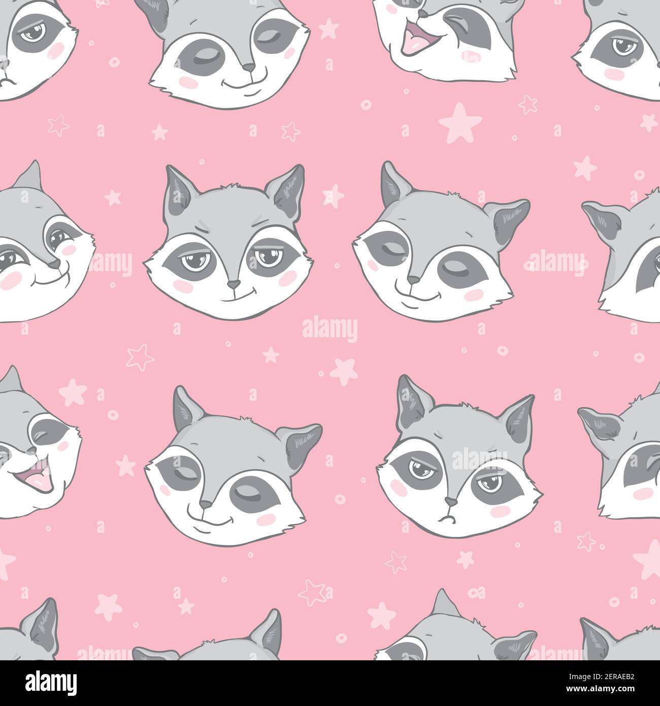 Vector seamless background with cute and beautiful raccoons. Cute ...