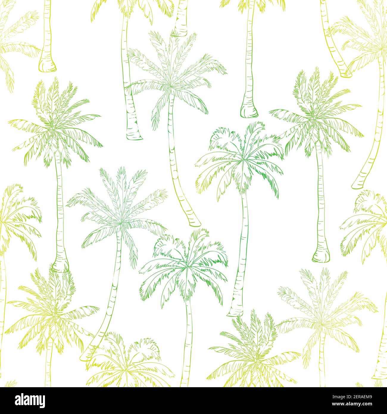 Vector seamless pattern with palm trees black silhouettes isolated tropical palm trees. Stock Vector