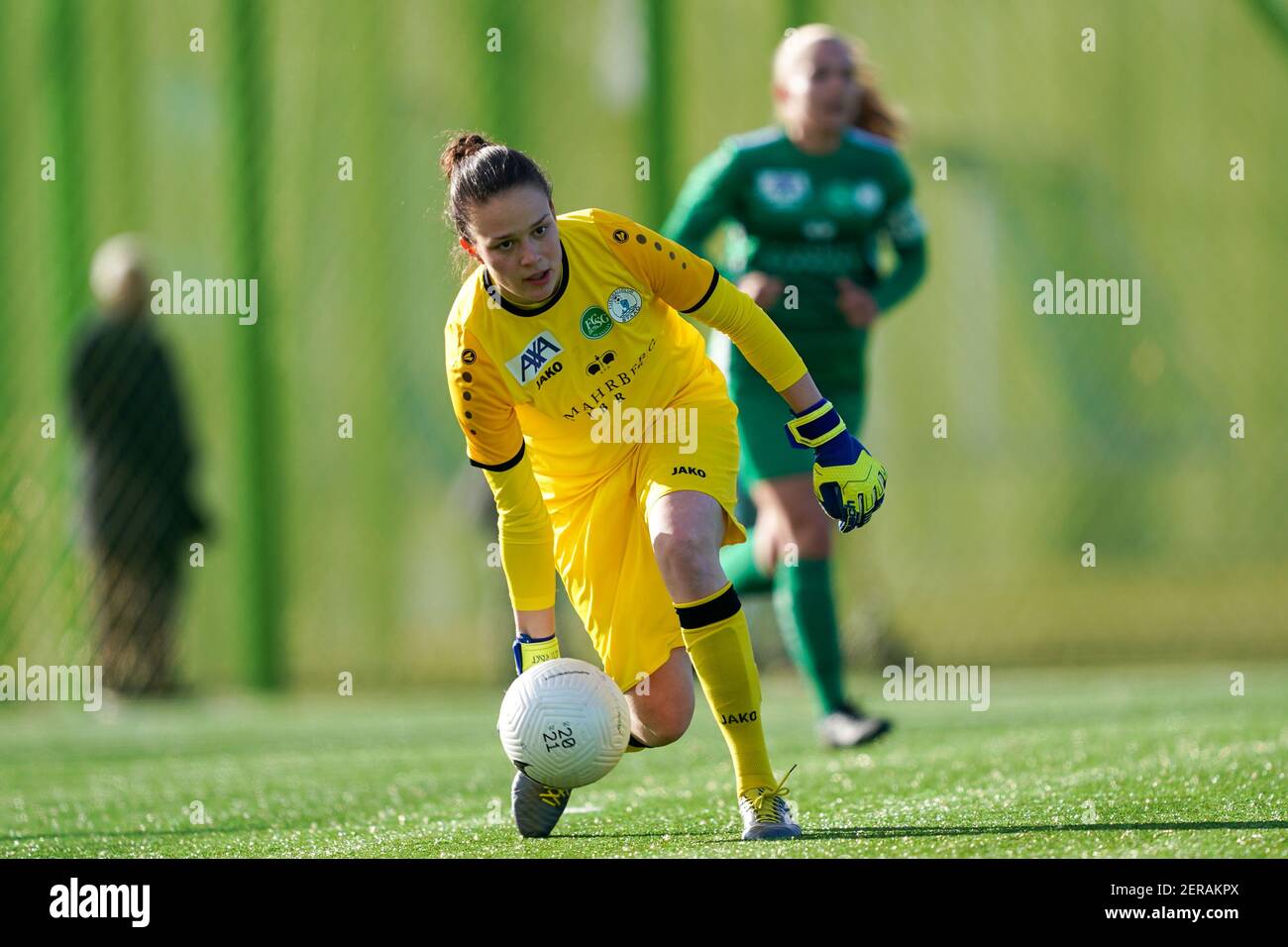 Lugano, Switzerland. 06th Mar, 2021. Lorena Baumann (#22 FC Zuerich) and  Luna Gianotti (#7 FC Lugano) during the Axa Womens Super League match  between FC Lugano and FC Zuerich at Cornaredo Stadium