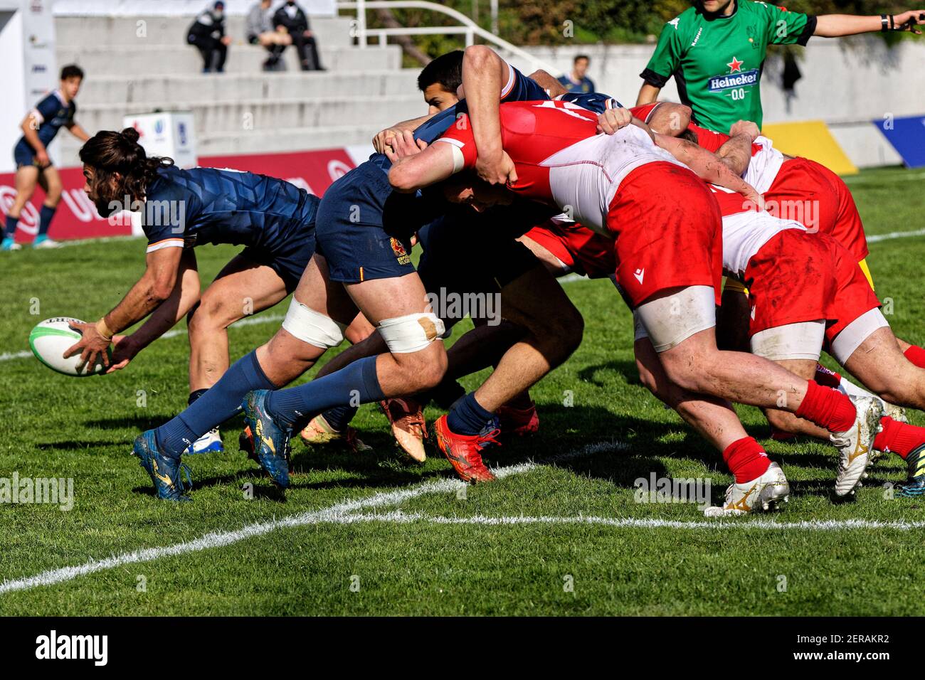Madrid, Spain. 28th Feb, 2021. Madrid Rugby 7s International Tournament. Men's tournament. 2nd weekend, 2nd day. Spain vs Portugal. Complutense University, Madrid, Spain. Credit: EnriquePSans / Alamy Live News Stock Photo