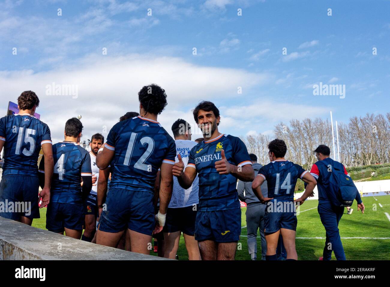 Madrid, Spain. 28th Feb, 2021. Madrid Rugby 7s International Tournament. Men's tournament. 2nd weekend, 2nd day. Spanish rugby team. Complutense University, Madrid, Spain. Credit: EnriquePSans / Alamy Live News Stock Photo