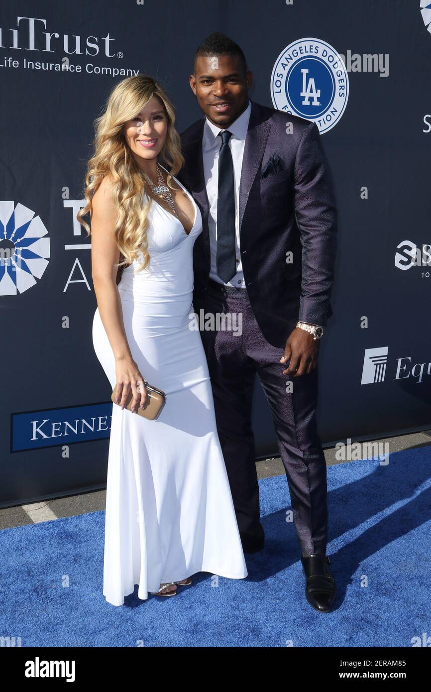 Andrea de la Torre and Yasiel Puig at 4th Annual Los Angeles Dodgers  Foundation Blue Diamond Gala held at Dodger Stadium on June 11, 2018 in Los  Angeles, CA, USA (Photo by