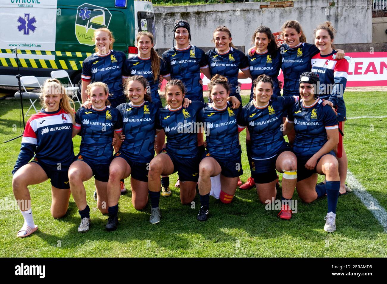 Madrid, Spain. 28th Feb, 2021. Madrid Rugby 7s International Tournament. Women's tournament. 2nd weekend, 2nd day. Spanish rugby team. Complutense University, Madrid, Spain. Credit: EnriquePSans / Alamy Live News Stock Photo
