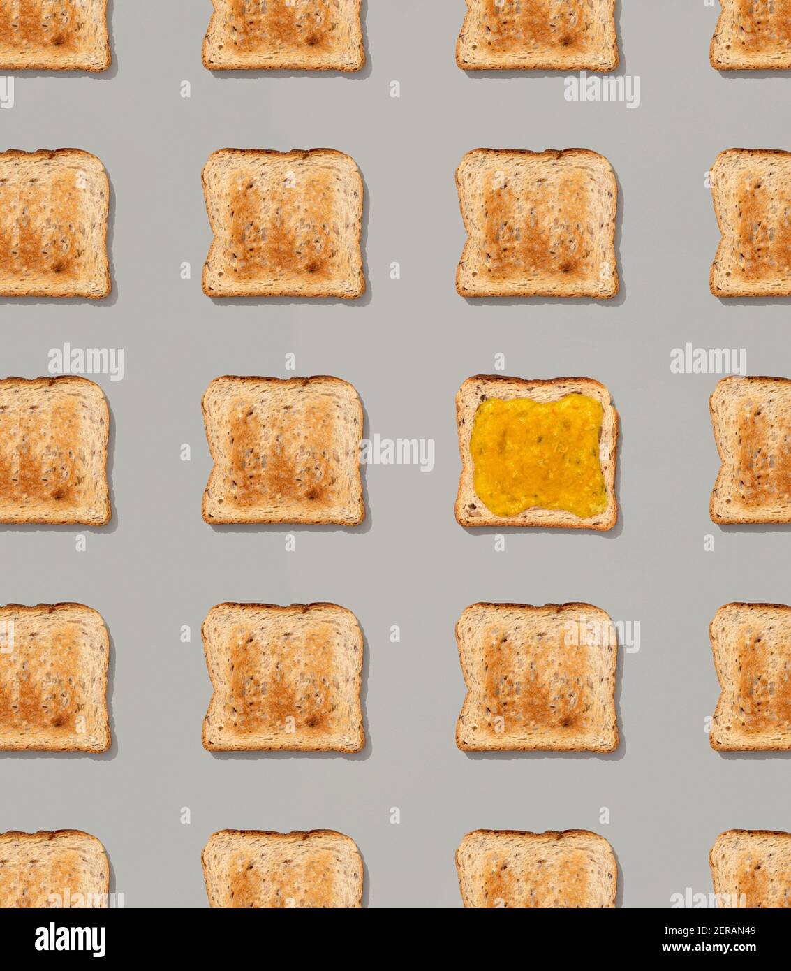 Pattern with toast and lemon jam on gray background Stock Photo