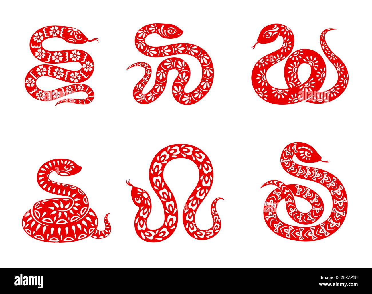 Chinese zodiac snake animal vector icons set. China Lunar new year
