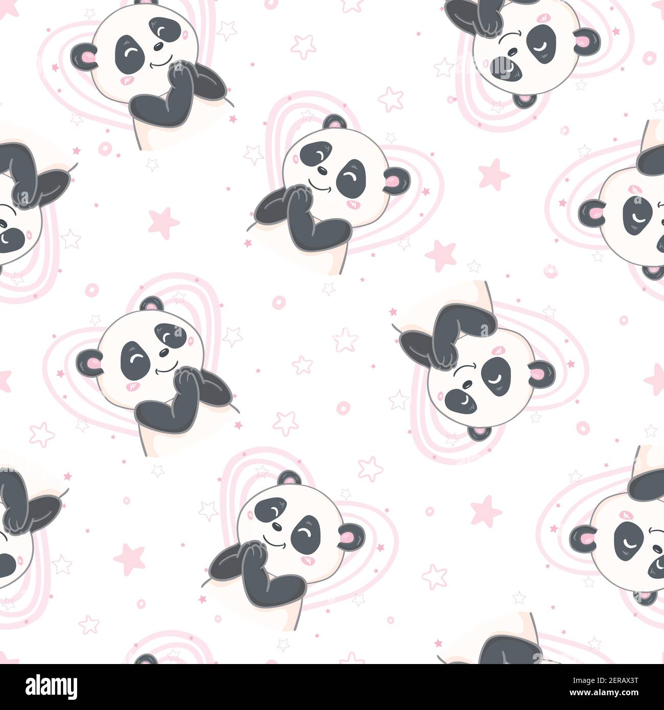 Cartoon Seamless Cute Panda Pattern. Vector, Illustration. Stock Vector