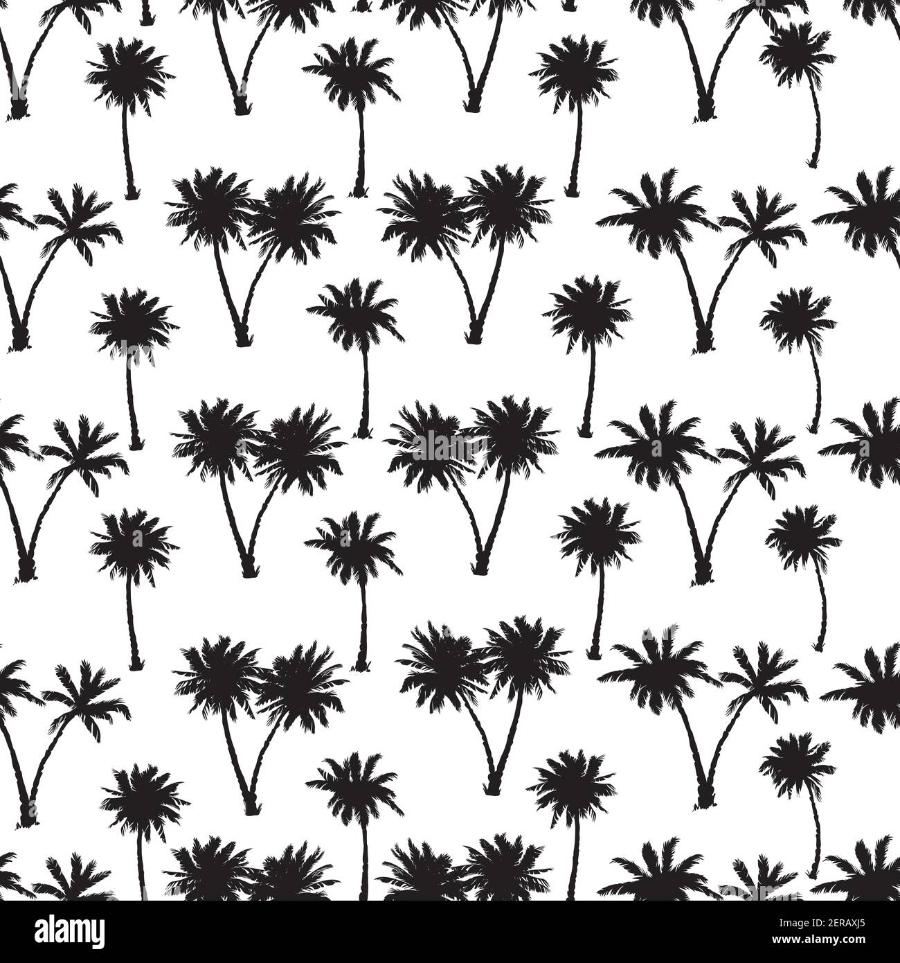 Vector seamless pattern with palm trees black silhouettes isolated tropical palm trees. Stock Vector