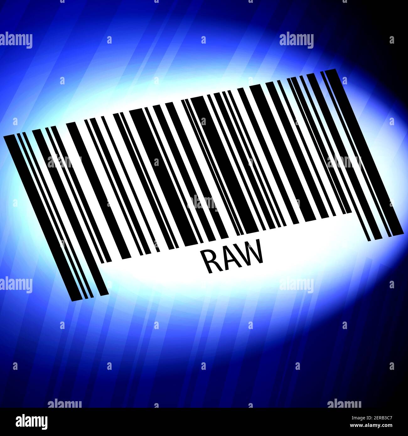 Raw - barcode with futuristic blue background Stock Photo