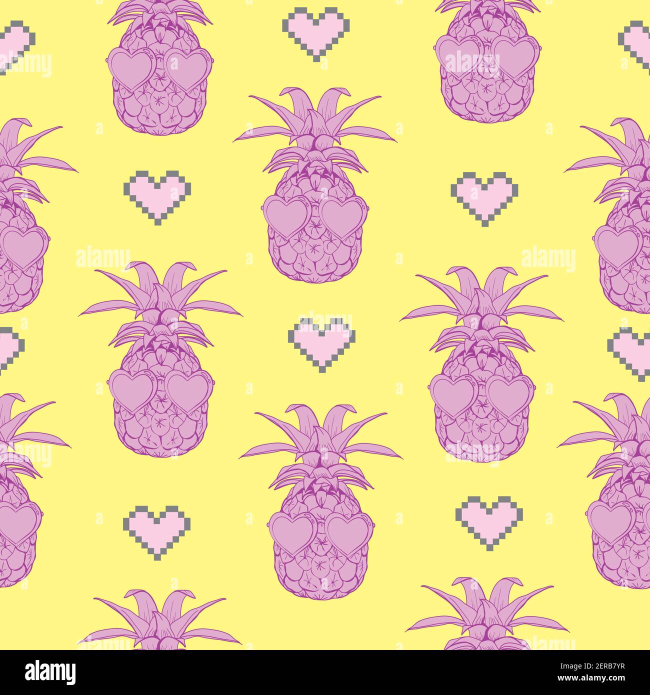 Cute Pineapple Glasses Pattern, Fruit Pattern, Seamless Pattern, Background. Vector Illustration Stock Vector