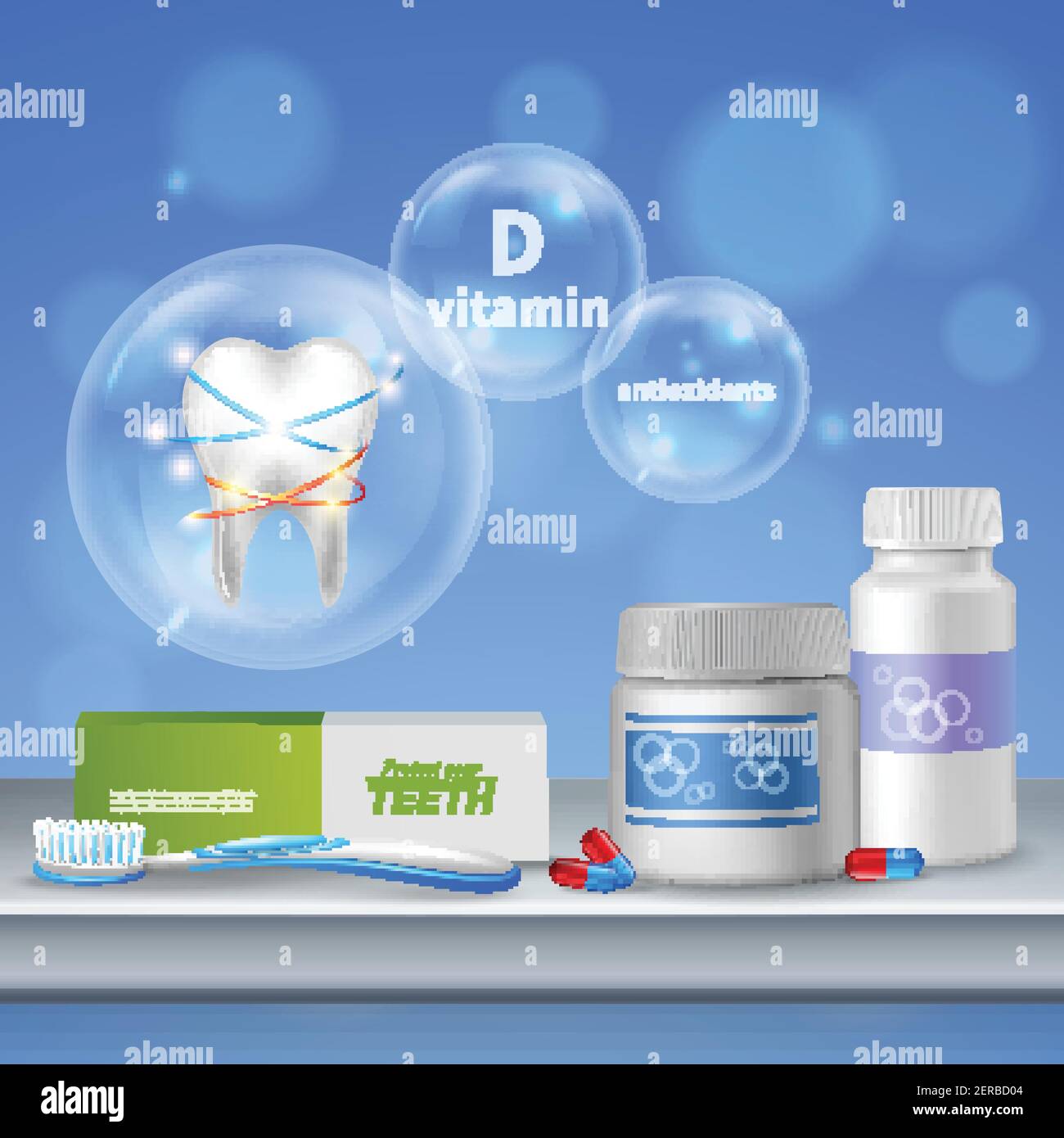 Dental care oral hygiene realistic composition with protecting teeth