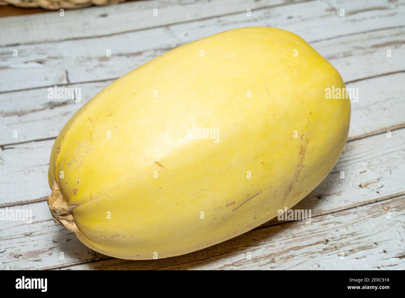 Spaghetti squash or vegetable spaghetti is a group of cultivars of Cucurbita pepo subsp. pepo. They are available in a variety of shapes, sizes, and c Stock Photo