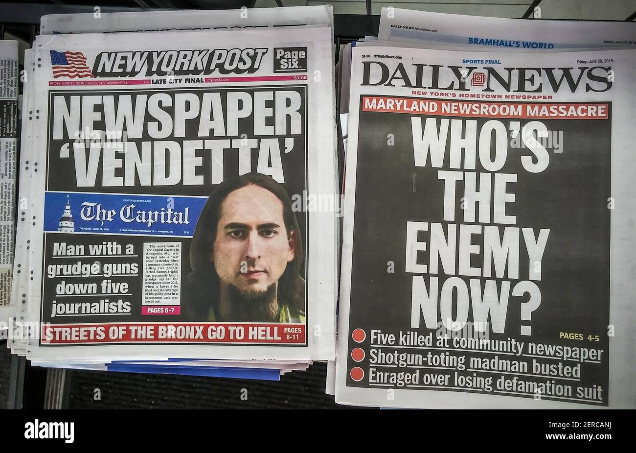 Front pages of New York newspapers on Friday, June 29, 2018 report on