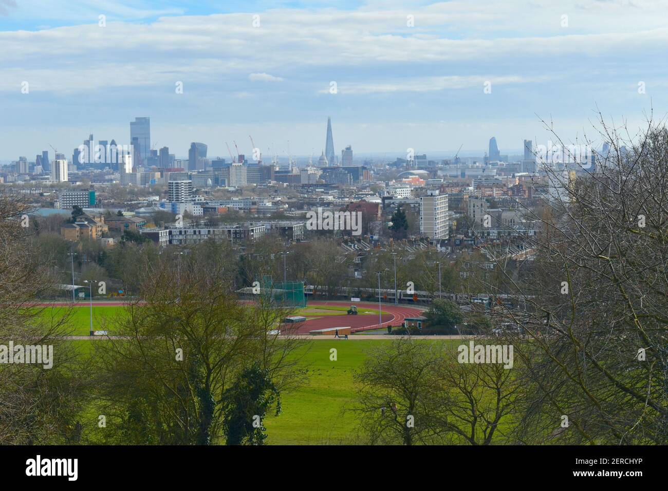Parliament Hill formerly known as Traitor's Hill is the gateway to Hampstead Heath It is the highest point in the city at 98 metres with skyline views Stock Photo