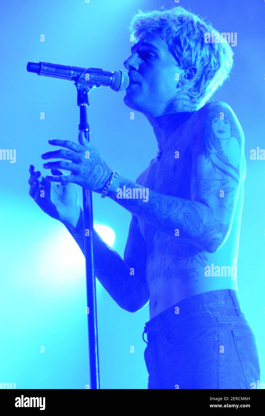 July 1, 2018: Lead singer Jesse Rutherford of the band The Neighbourhood  performs live at Henry Maier Festival Park during Summerfest in Milwaukee,  Wisconsin. (Ricky Bassman/CSM/Sipa USA Stock Photo - Alamy