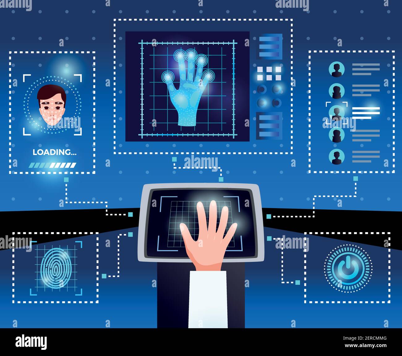 Identification computer technologies schema with integrated touchscreen  interface for secure authorized user access blue background vector  illustratio Stock Vector Image & Art - Alamy