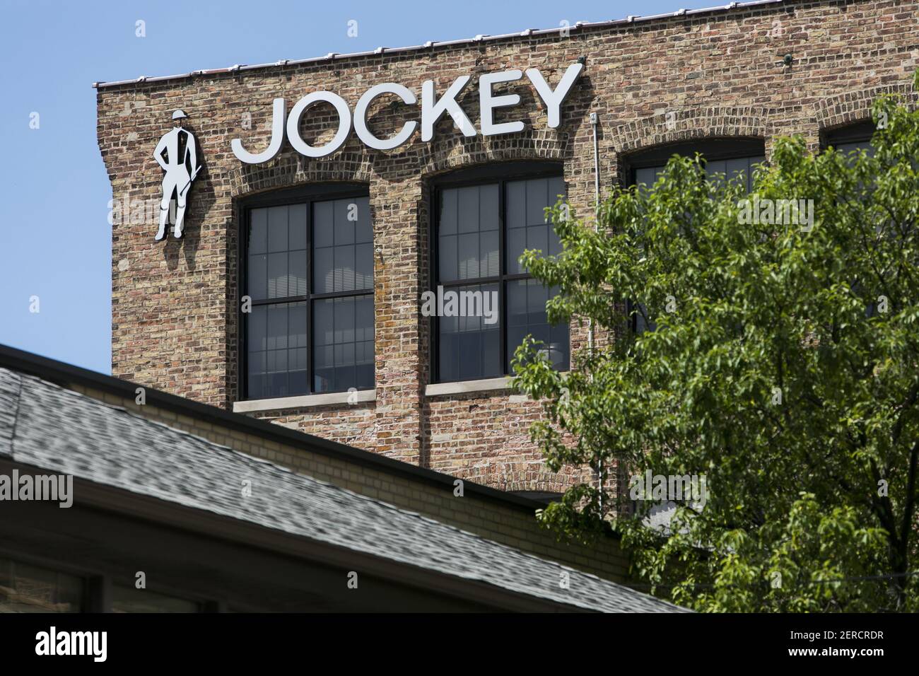 A logo sign outside of the headquarters of Jockey International, Inc
