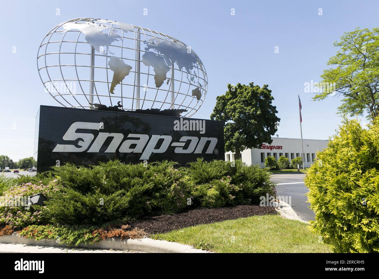 A logo sign outside of the headquarters of Snap-on, Inc., in Kenosha ...