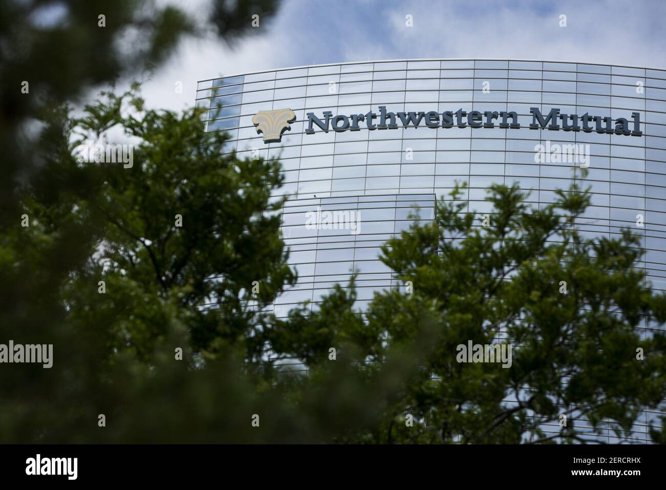 A logo sign on the Northwestern Mutual Tower, headquarters of ...
