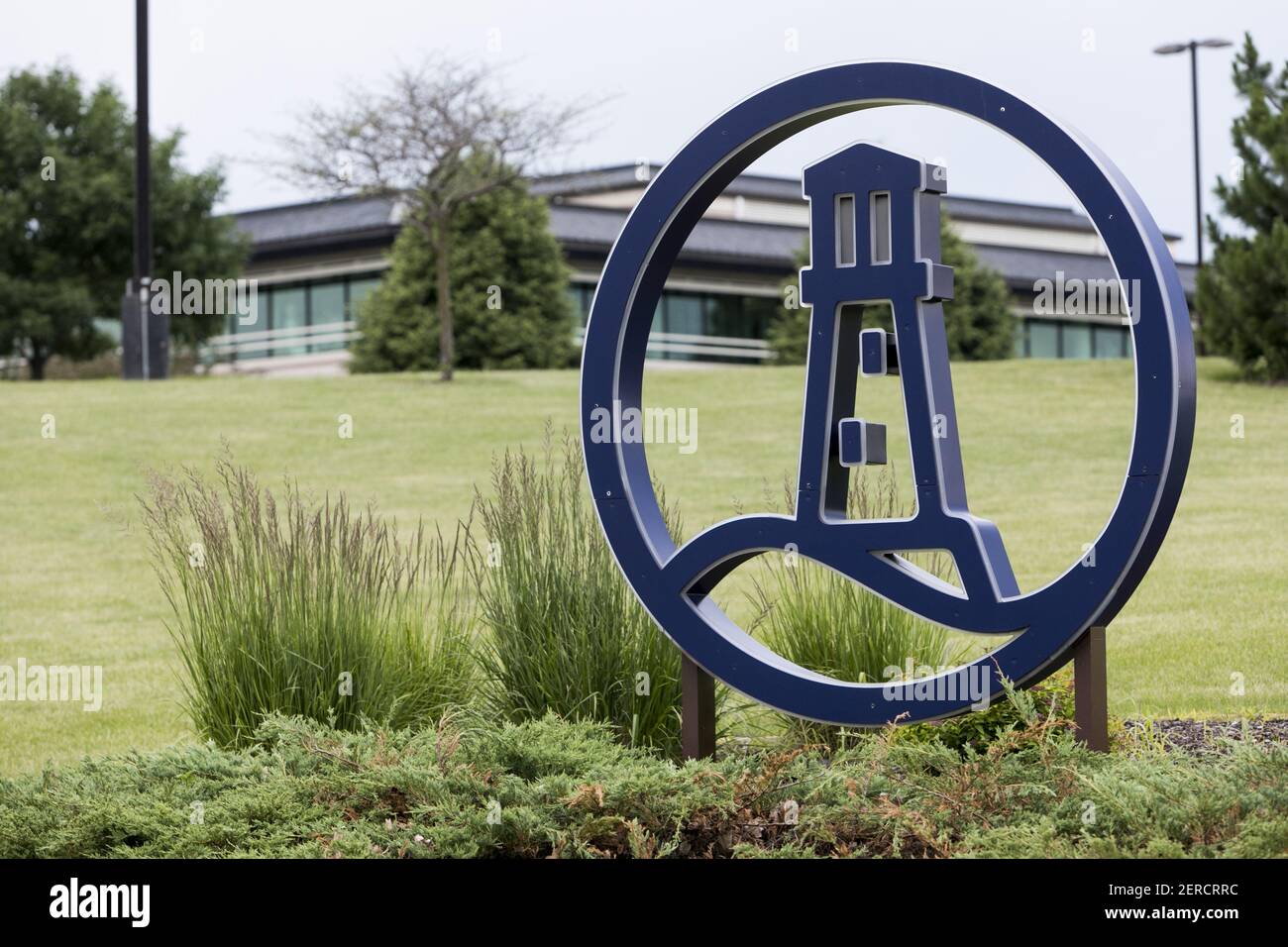 A logo sign outside of the headquarters of Lands' End in Dodgeville
