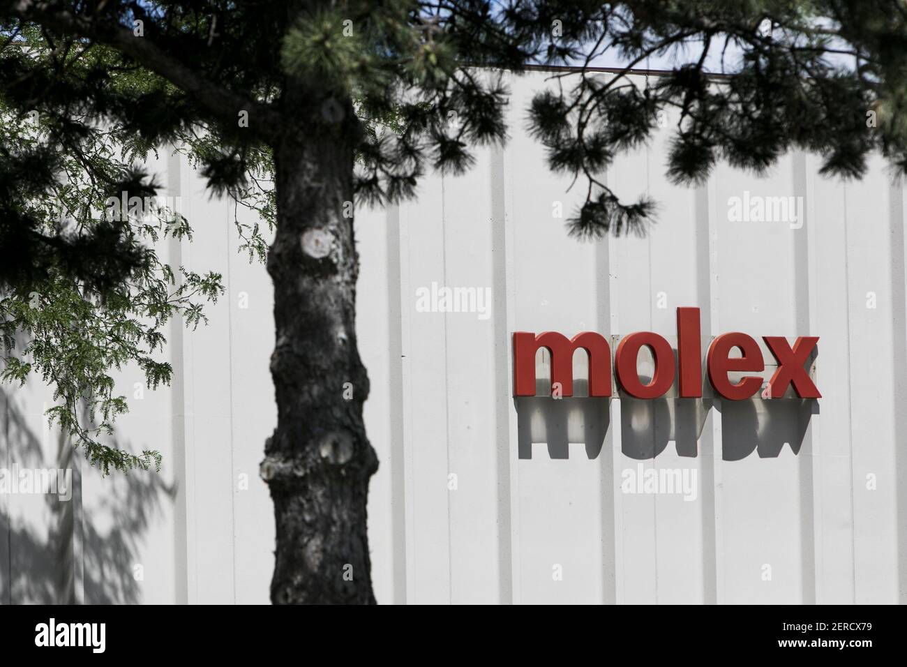 A logo sign outside of a facility occupied by Molex, Inc., in Lincoln
