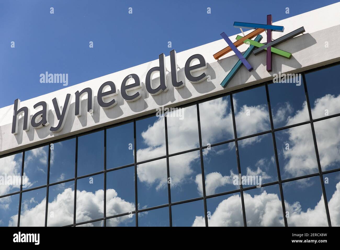 A logo sign outside of the headquarters of Hayneedle in Omaha, Nebraska