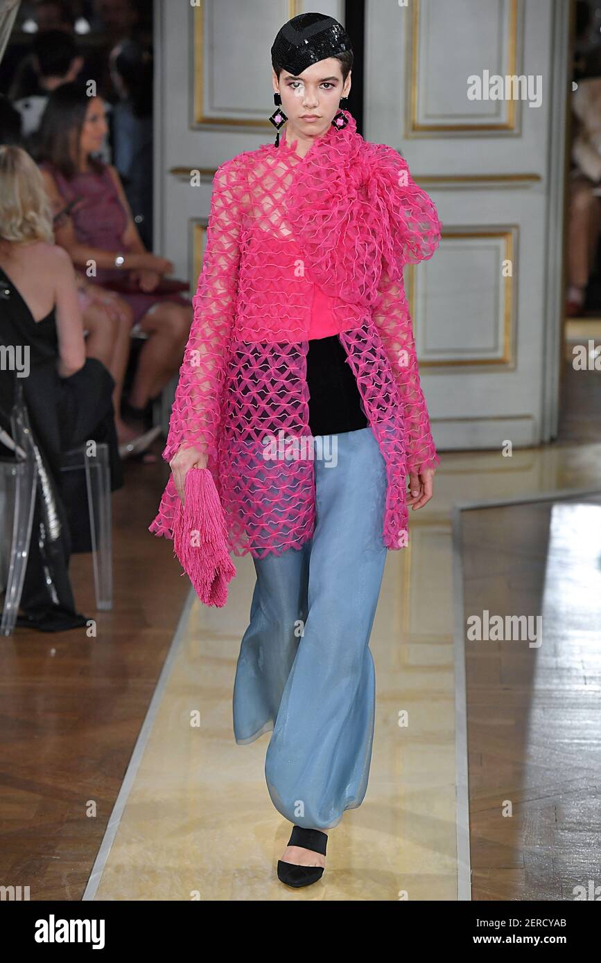 Martine Dirkzwager walks on the runway during the Giorgio Armani Prive Haute Couture Paris Fall Winter 2018 19 Fashion Show held in Paris France on July 3 2018. Photo by Jonas Gustavsson Sipa USA