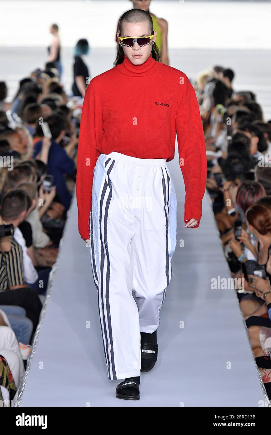 A model walks on the runway during the Vetements Paris Womenswear Spring  Summer 2019 Fashion Show held in Paris, France on July 1, 2018. (Photo by  Jonas Gustavsson/Sipa USA Stock Photo - Alamy