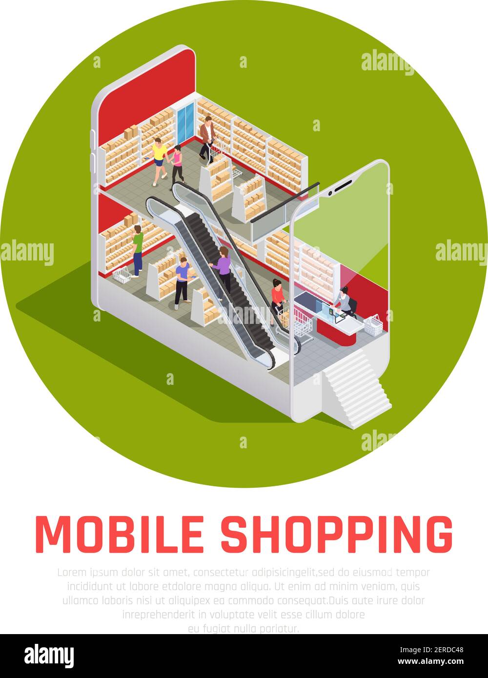 Mobile shopping concept with clothing store symbols isometric vector ...