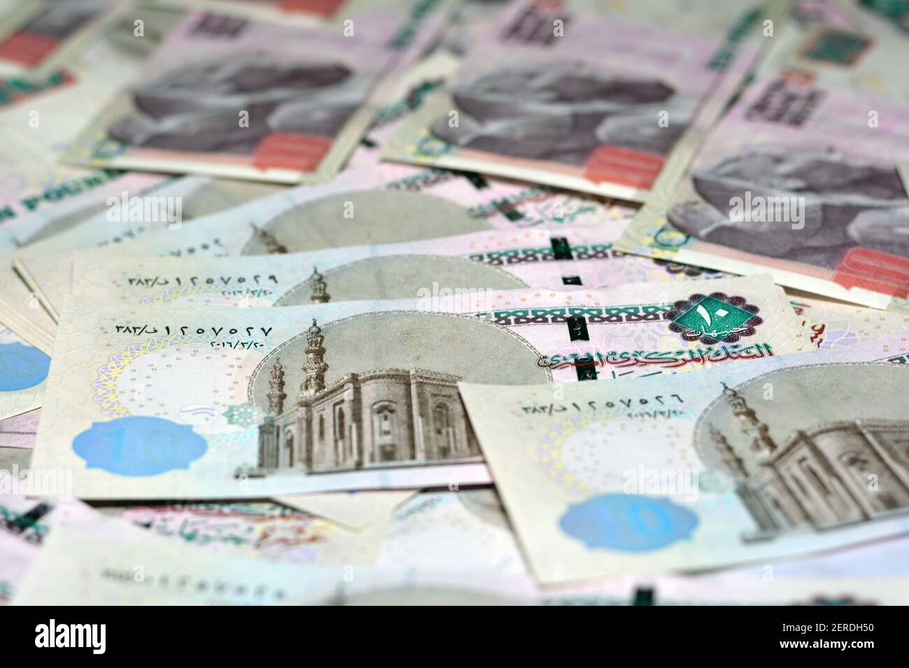 Egypt 10 pounds banknote 10 LE, Egyptian money background selective focus Stock Photo