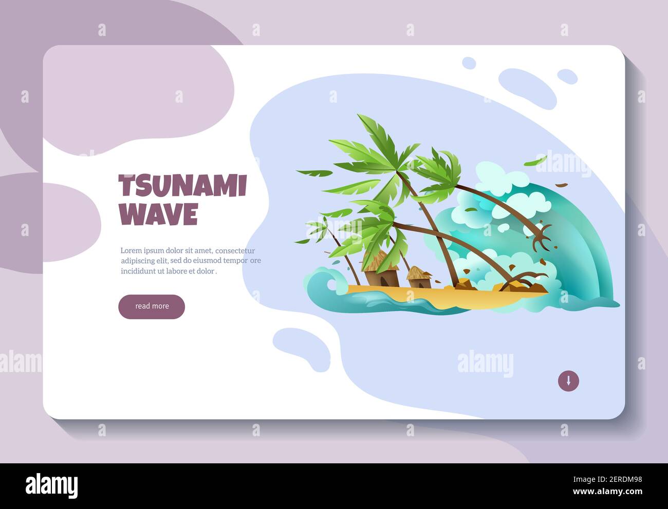 Natural disasters online information concept banner web page design with tsunami wave read more button vector illustration Stock Vector