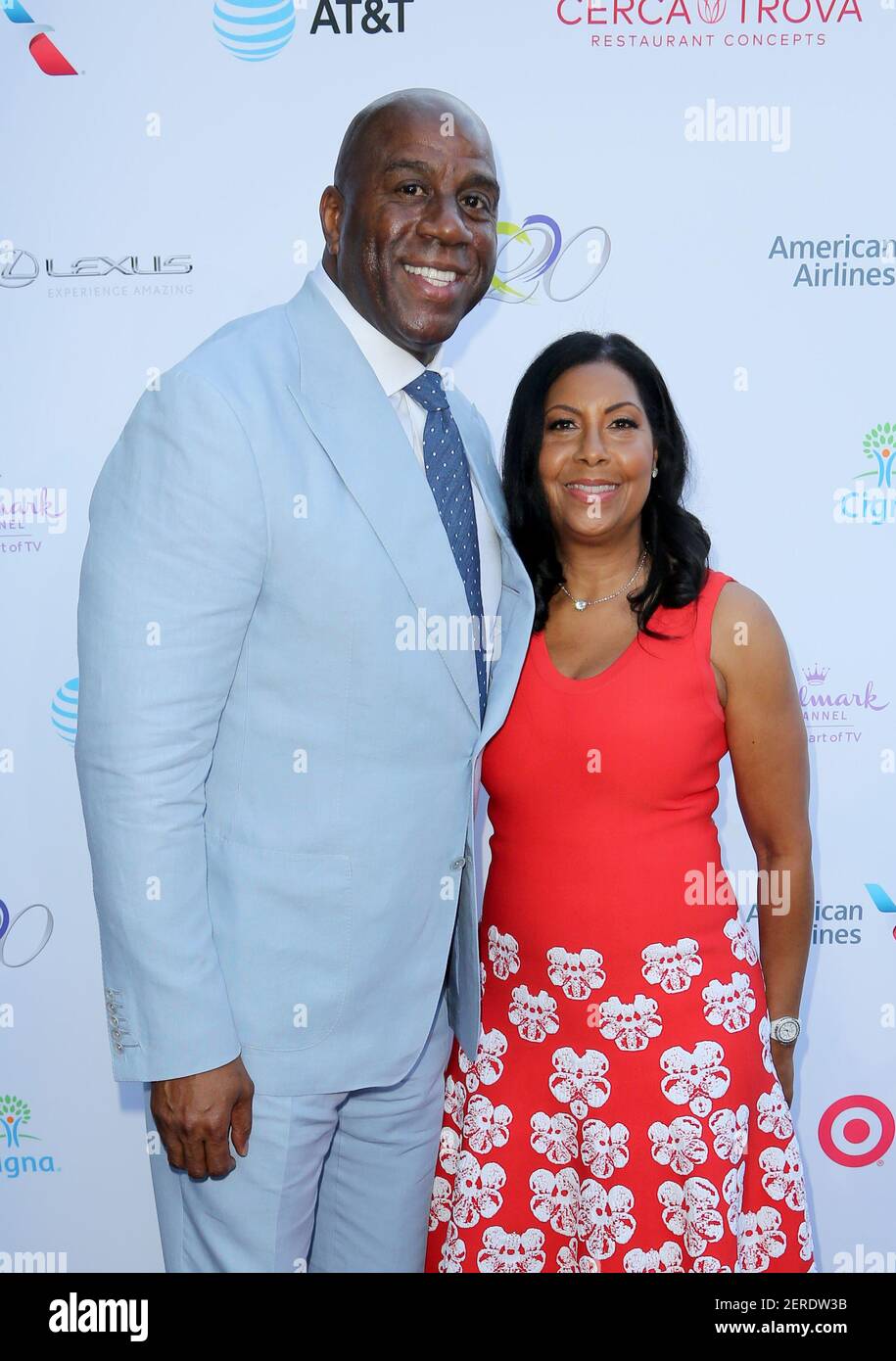 Earvin 'Magic' Johnson NBA and wife Cookie Johnson at the The HollyRod  Foundation's 20th Annual DesignCare Gala held at the Private Residence on  July 14, 2018 in Malibu, CA, USA (Photo by, image size:915x1390