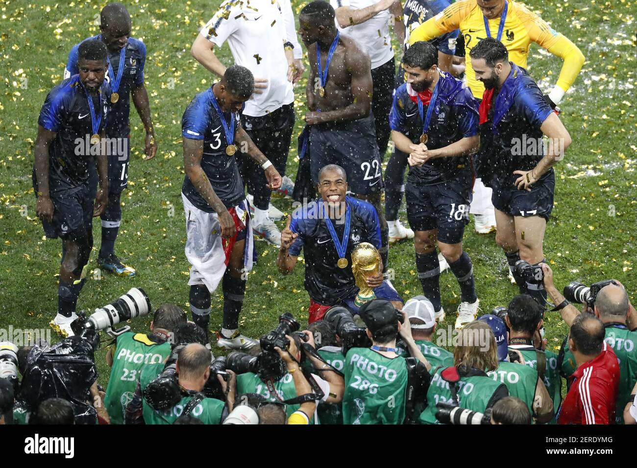 MOSCOW, 15-07-2018 , World Cup 2018 , Luzhniki Stadium, World Cup Final  France - Croatia 4-2. The complete French squad consists of: captain  goalkeeper Hugo Lloris, Benjamin Pavard , Raphael Varane, Samuel