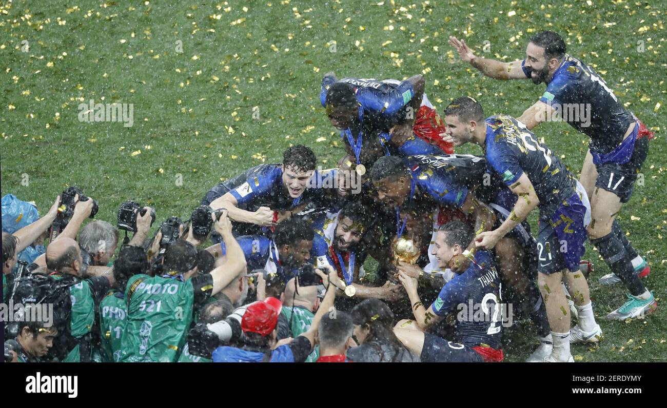 MOSCOW, 15-07-2018 , World Cup 2018 , Luzhniki Stadium, World Cup Final  France - Croatia 4-2. The complete French squad consists of: captain  goalkeeper Hugo Lloris, Benjamin Pavard , Raphael Varane, Samuel