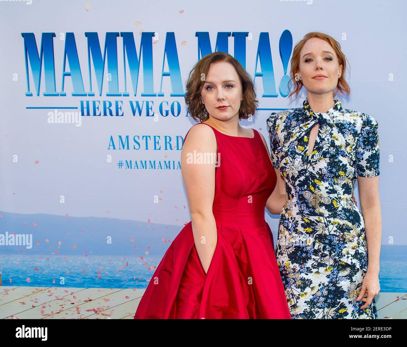 Alexa Davies and Jessica Keenan Wynn on the red carpet during the premiere  of movie Mamma Mia! Here We Go Again at Tuschinski Theater in Amsterdam,  The Netherlands. (Photo by DPPA/Sipa USA